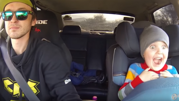 Father and son enjoy drifting fun