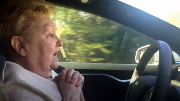Gran freaks out at self-driving car