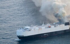 Car carrier up in flames