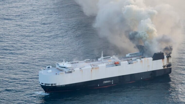 Car carrier up in flames