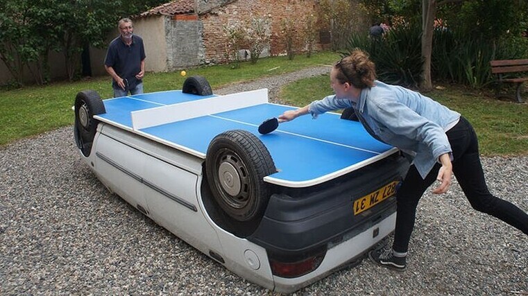 Car’s new life as ping pong table
